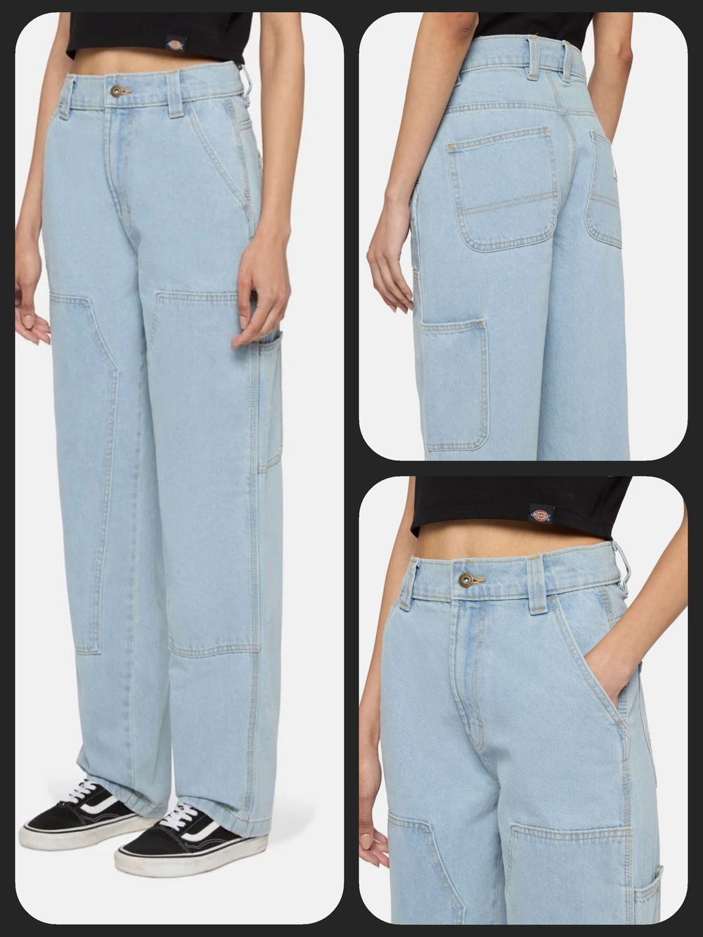 Dickies Madison Loose Fit High Waist Straight-Leg Carpenter Jeans Light Blue